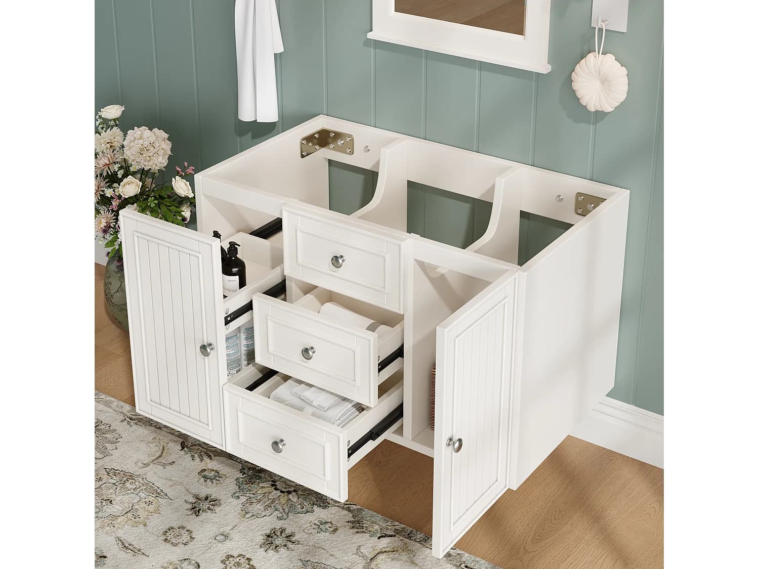 Meuble sous vasque de salle de bain suspendu avec 3 tiroirs et porte, MDF blanc - L78.5cm