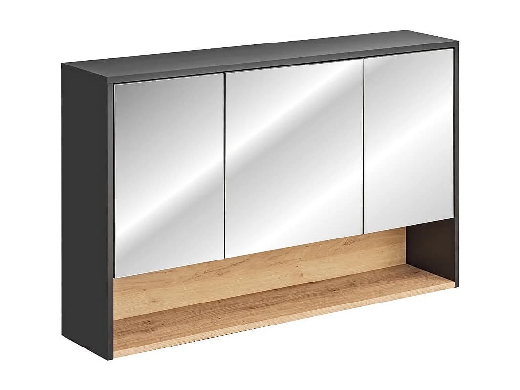Meuble haut de salle de bain TALOKA – 3 portes miroir – Gris anthracite et chêne clair – L120 cm – Suspendu