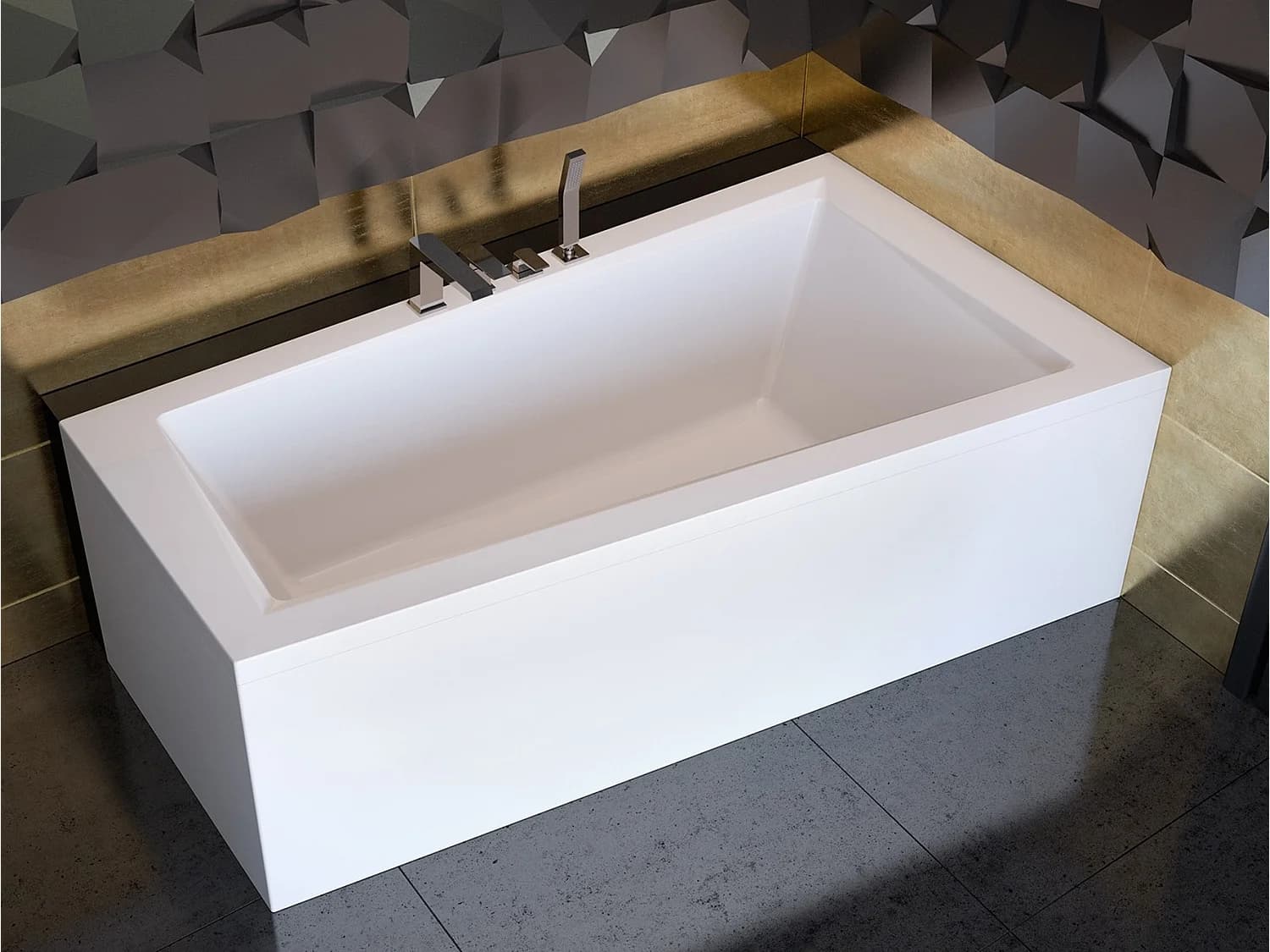 Baignoire asymétrique 160x90 Droite INTIMA acrylique blanc + avec Tablier + Pieds + Vidage à chromé