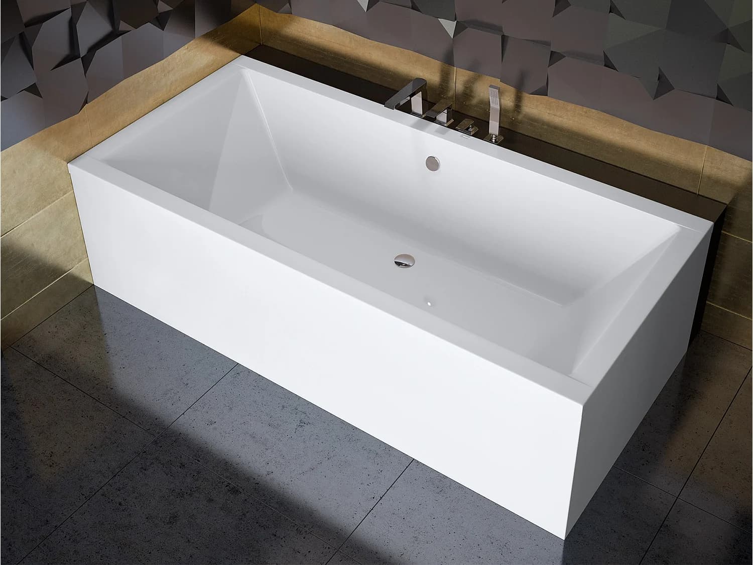 Baignoire rectangulaire 170x75 QUADRO acrylique blanc + avec Tablier + Pieds + Vidage à chromé