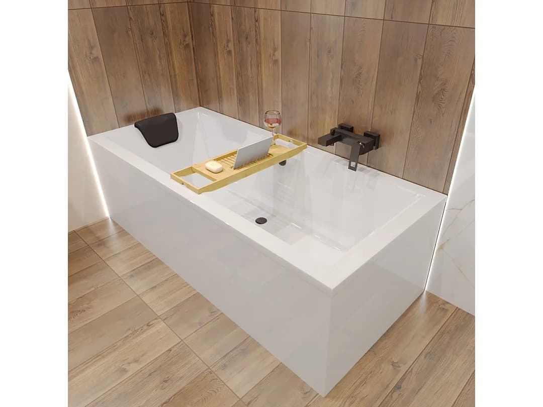 Baignoire rectangulaire 175x80 QUADRO acrylique blanc, sans Habillage + Repose Tête + Pieds + Vidage à chromé