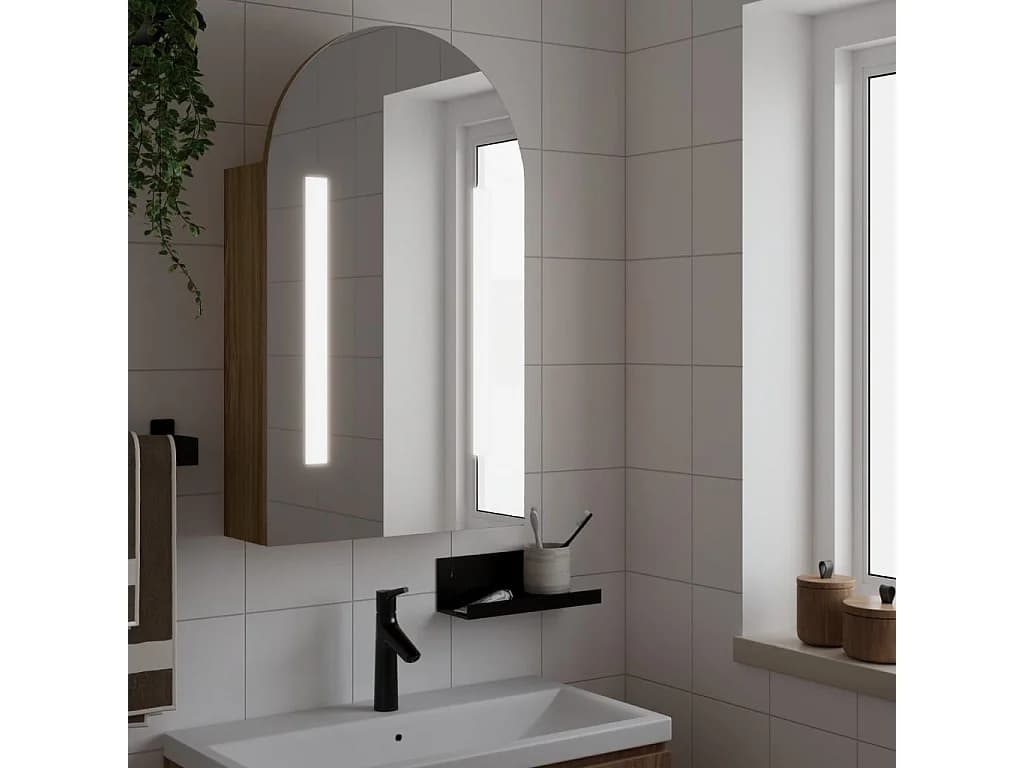 Armoire de bain à miroir avec LED arquée chêne 42x13x70 cm