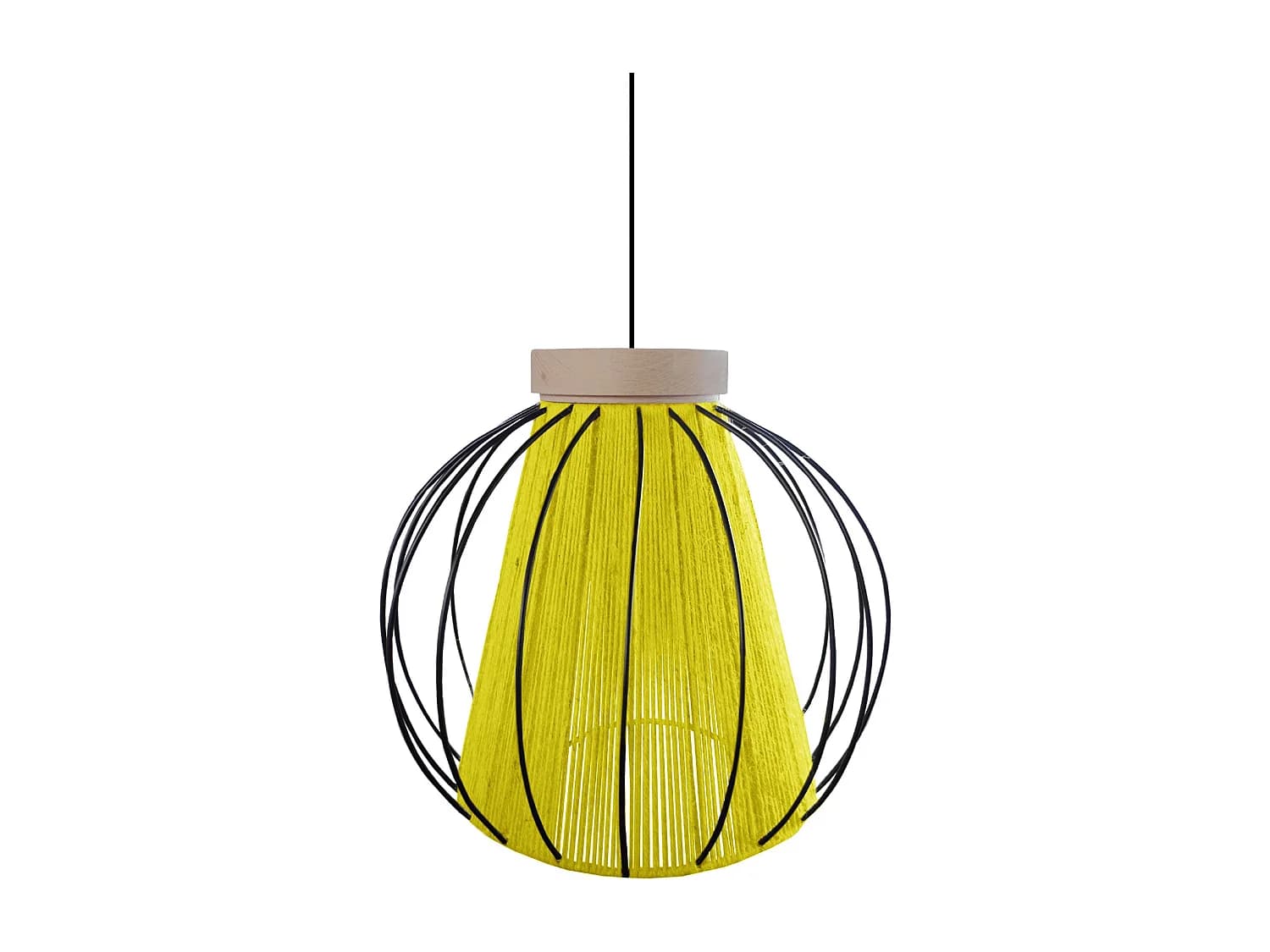 Suspension TOSEL ,métal,fibre ,Jaune ,H90xD 32xP32cm
