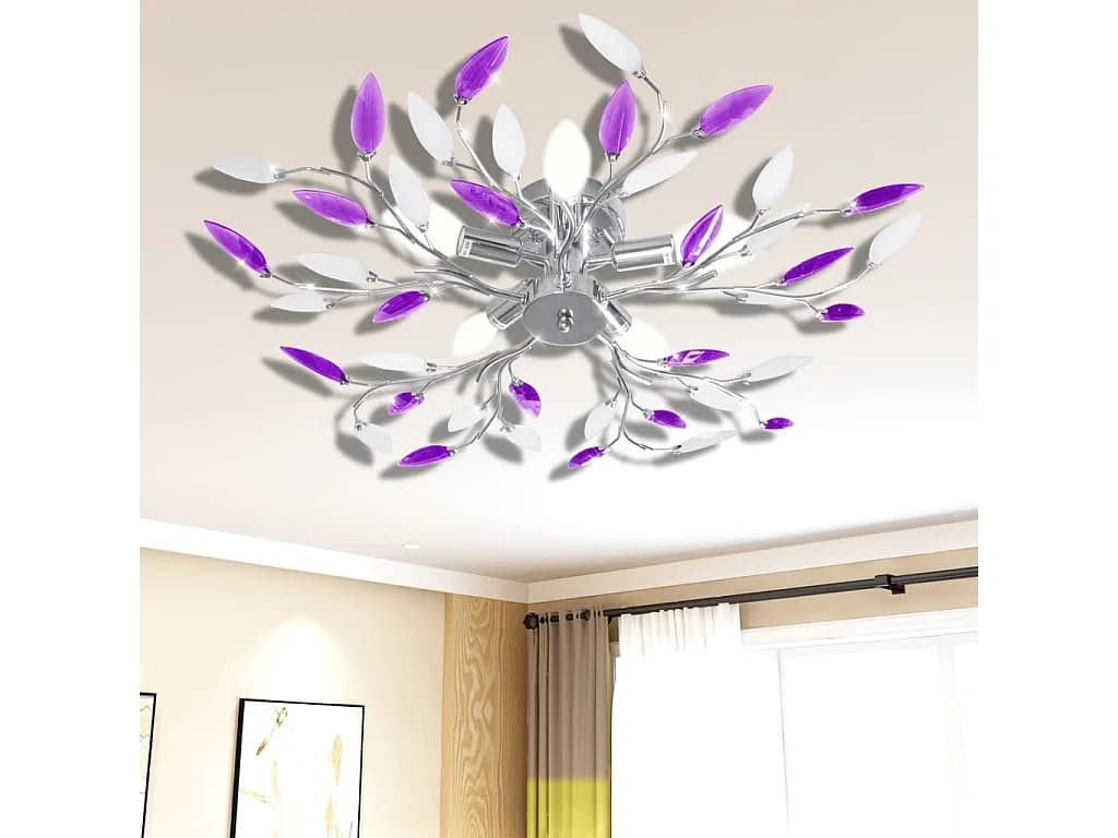 Plafonnier avec bras en acrylique Violet et blanc 5ampoules E14 FR653488