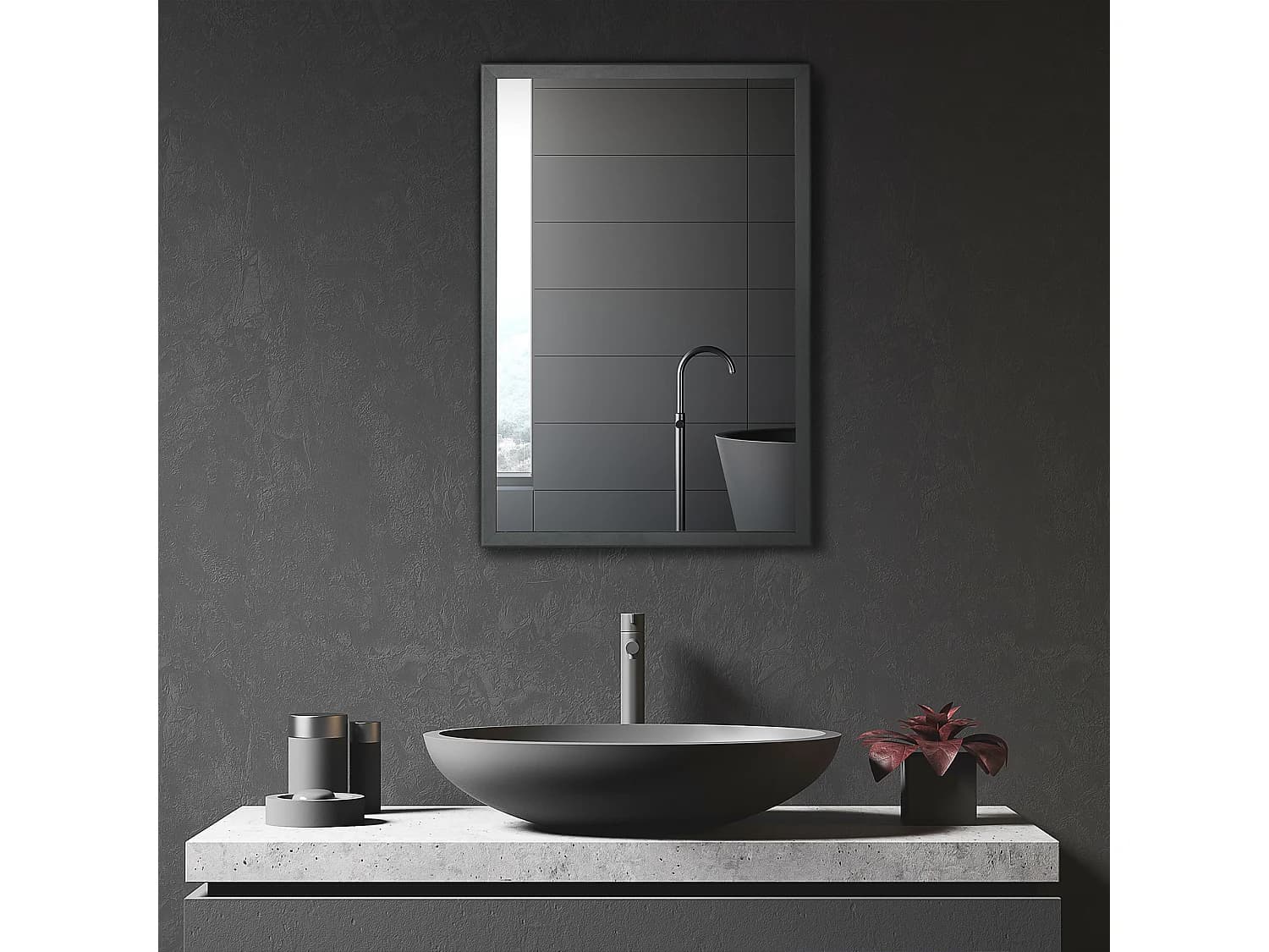Meuble de salle de bain avec miroir, 3 étagères, acier inoxydable, noir (40x12x60 cm)