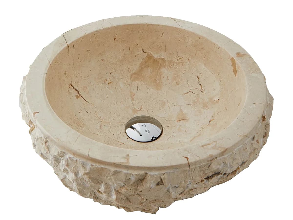 Vasque à poser / lavabo en marbre coloris beige - Diamètre 40 x Hauteur 15 cm