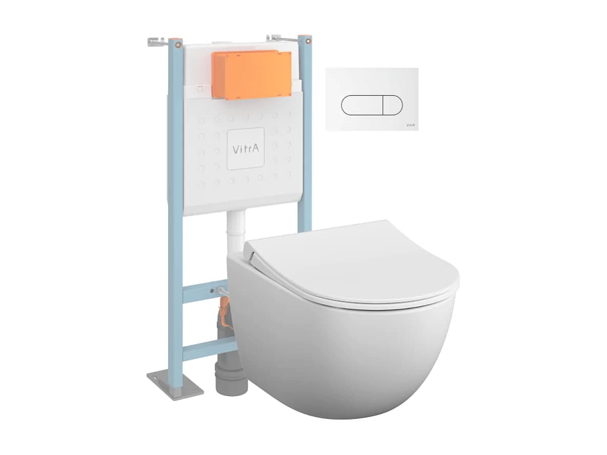 Pack WC suspendu VitrA Sento blanc mat + bâti autoportant V-Fix Core + Plaque Round Blanche