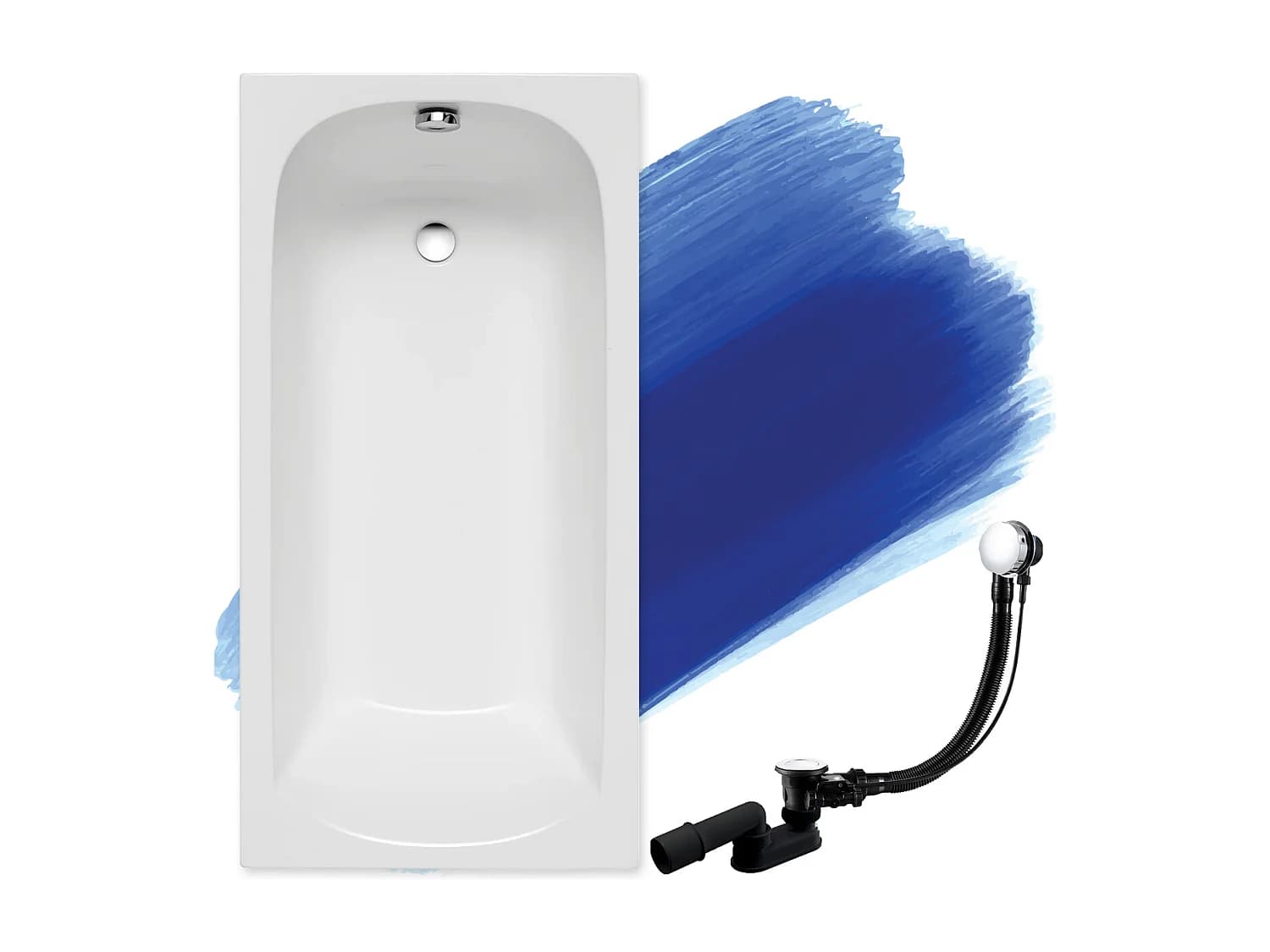 Baignoire rectangulaire 170x75 CLASSIC acrylique blanc, sans Habillage + Pieds + Vidage à chromé