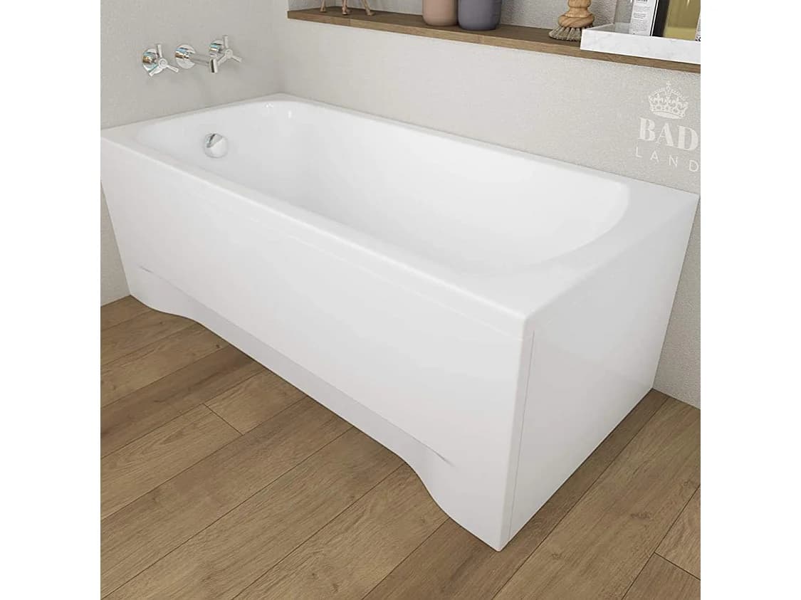 Baignoire rectangulaire 180x80 CLASSIC acrylique blanc + avec Tablier + Pieds + Vidage à chromé