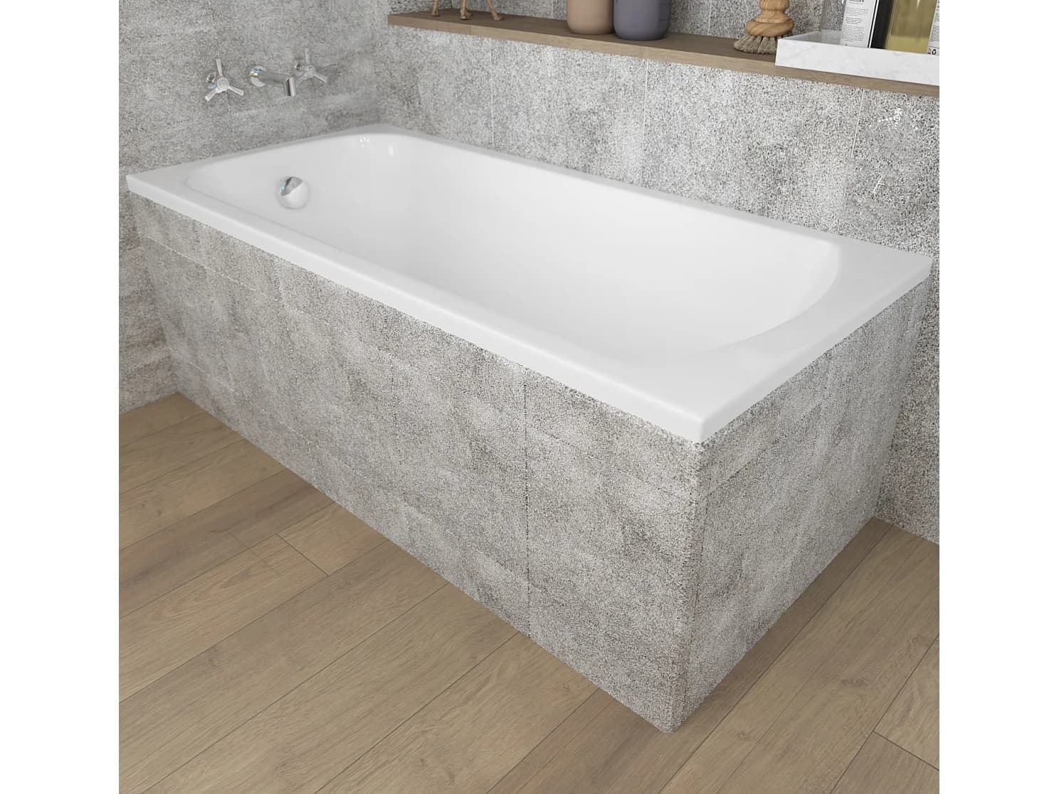 Baignoire rectangulaire 180x80 CLASSIC acrylique blanc + Support stabilisateur en polystyrène + Pieds + Vidage à chromé