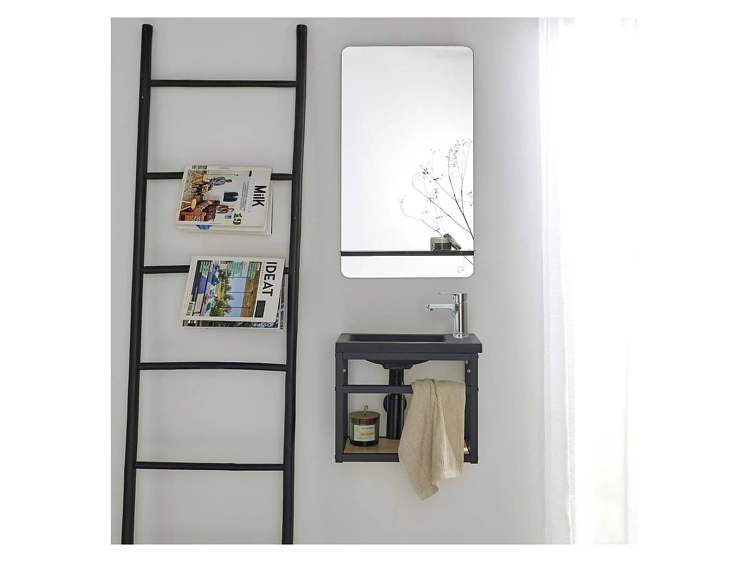 Ensemble lave-mains HAMPTON gain de place avec miroir tablette