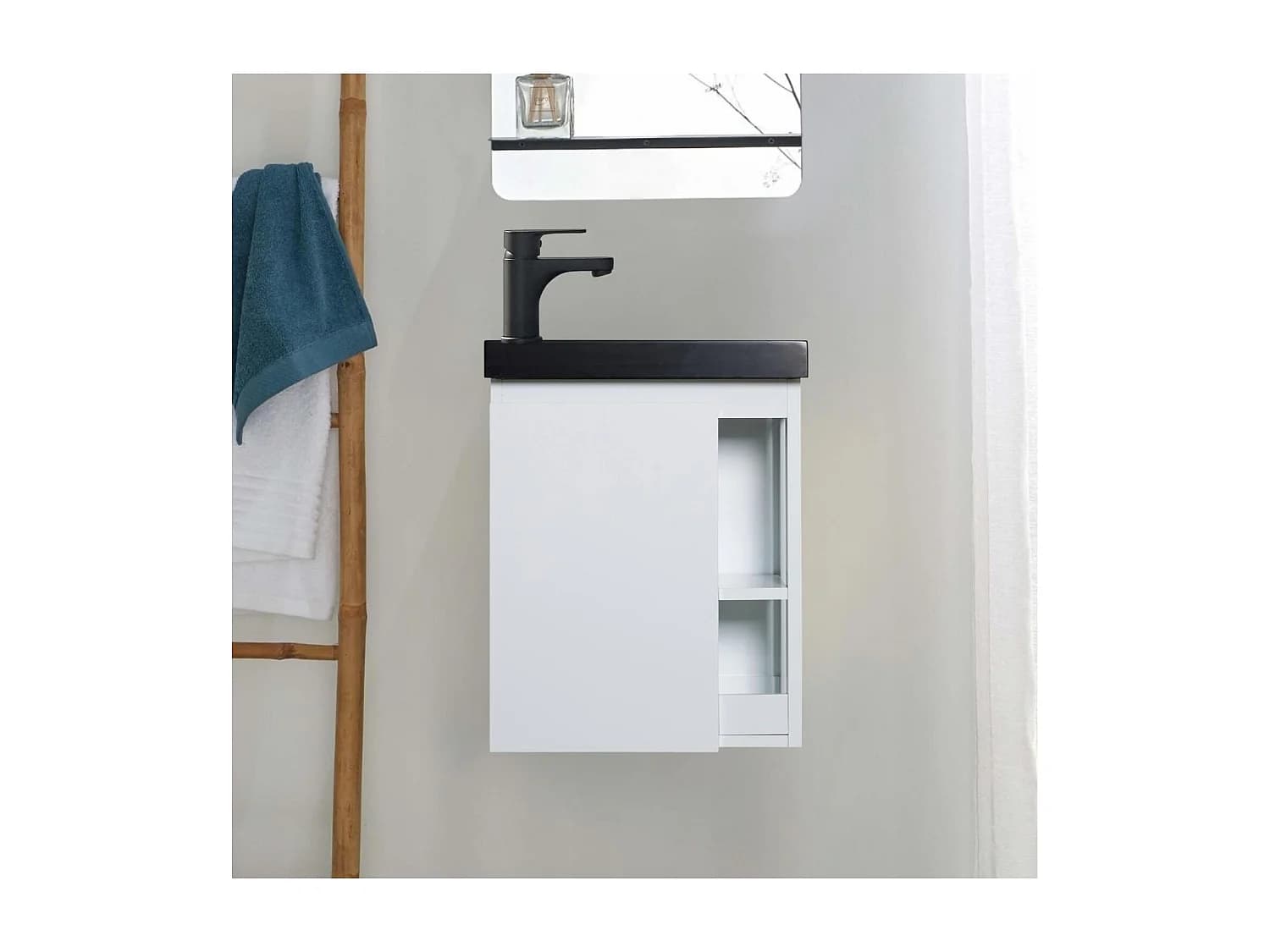 Ensemble lave-mains HAMPTON avec rangement latéral et robinet noir