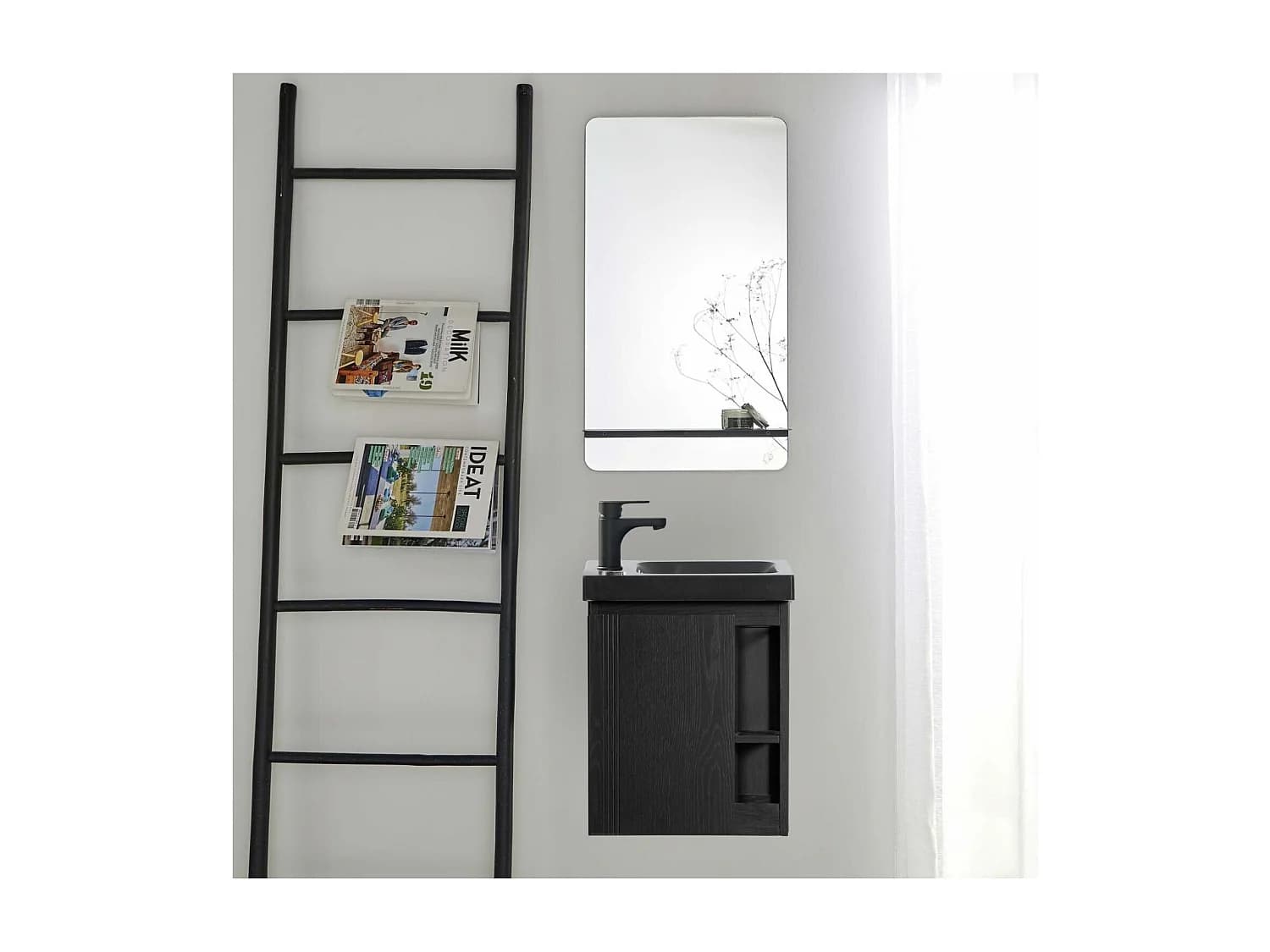 Ensemble lave-mains HAMPTON avec robinet noir et miroir tablette
