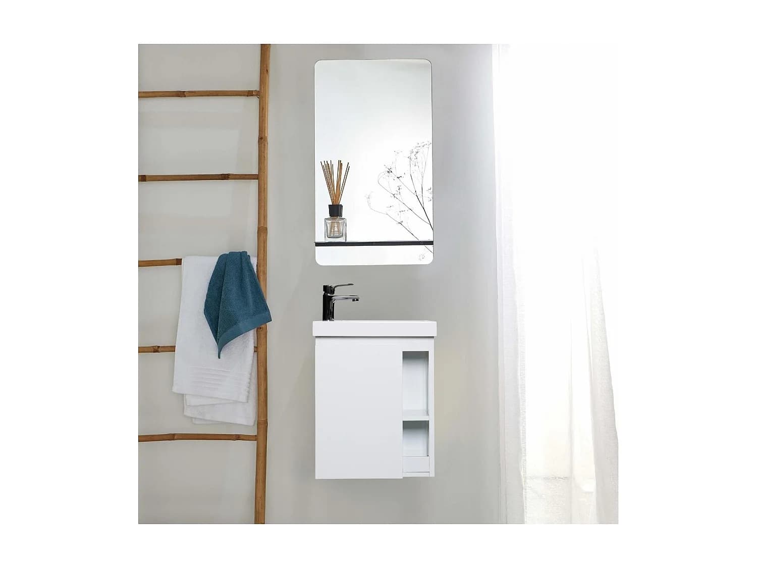 Ensemble lave-mains HAMPTON avec robinet chromé et miroir