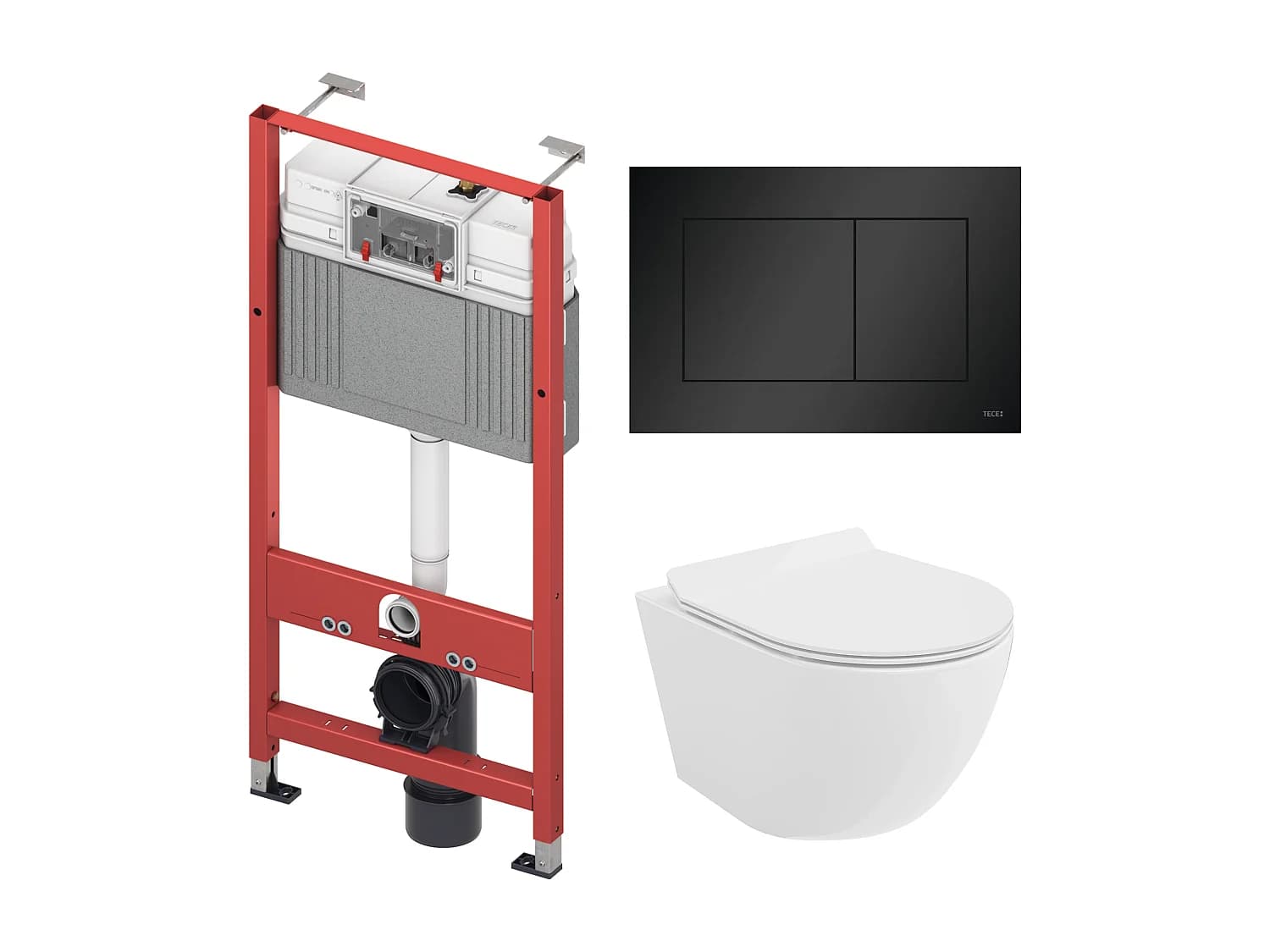 Pack WC : élément de pré-montage TECEbase + WC Rolo blanc + tapis d'isolation acoustique + plaque de commande en noir
