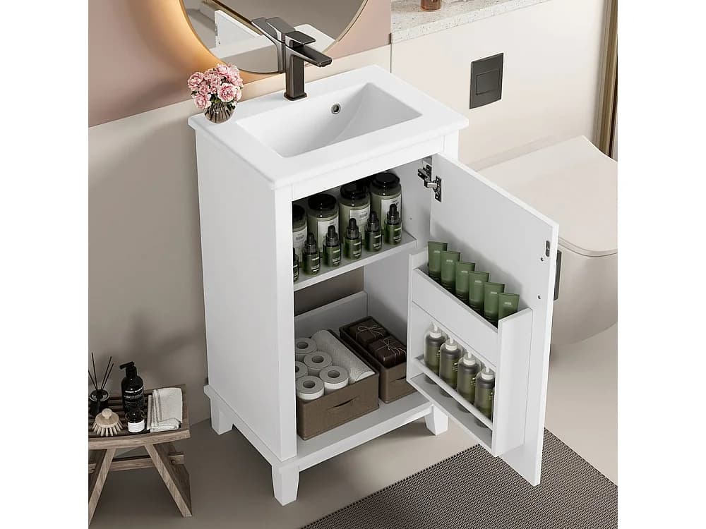 Meuble salle de bain lavabo vasque laque etageres porte etageres reglables vasque ceramique integre petites pieces blanc