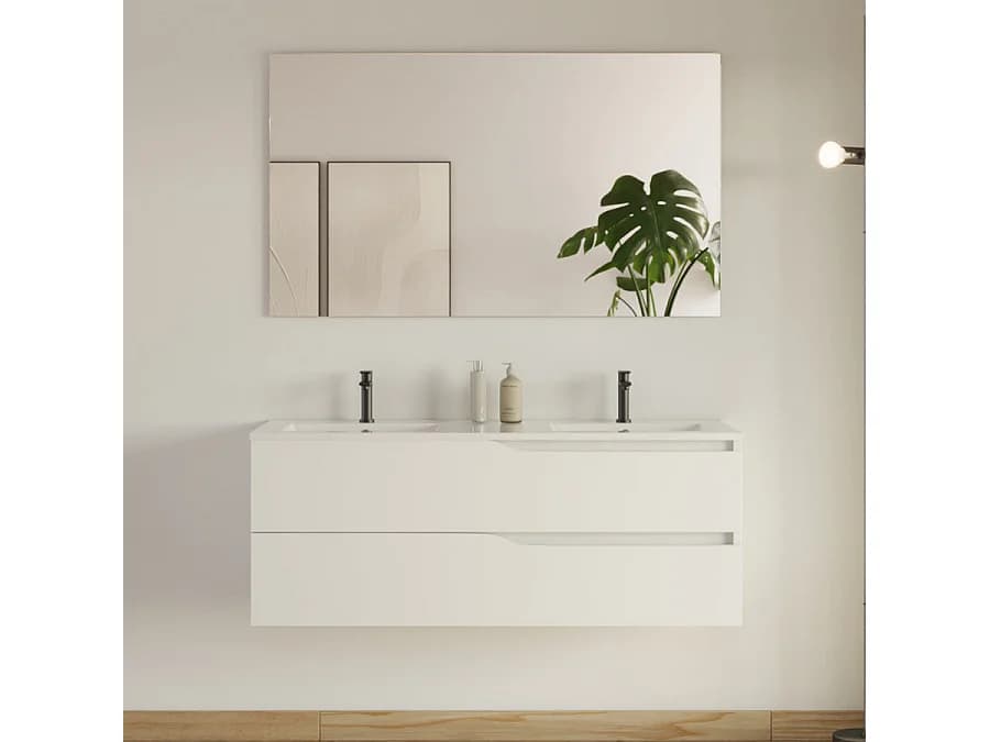 Meuble de salle de bain 120cm avec plan double vasque - 2 tiroirs - blanc - LUNA