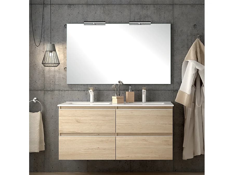 Meuble de salle de bain 140cm double vasque - 4 tiroirs - BALEA - bambou (chêne clair)