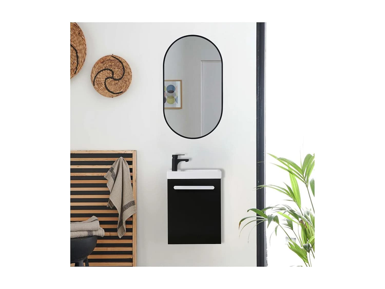 Ensemble lave-mains suspendu NEVADA avec miroir ovale