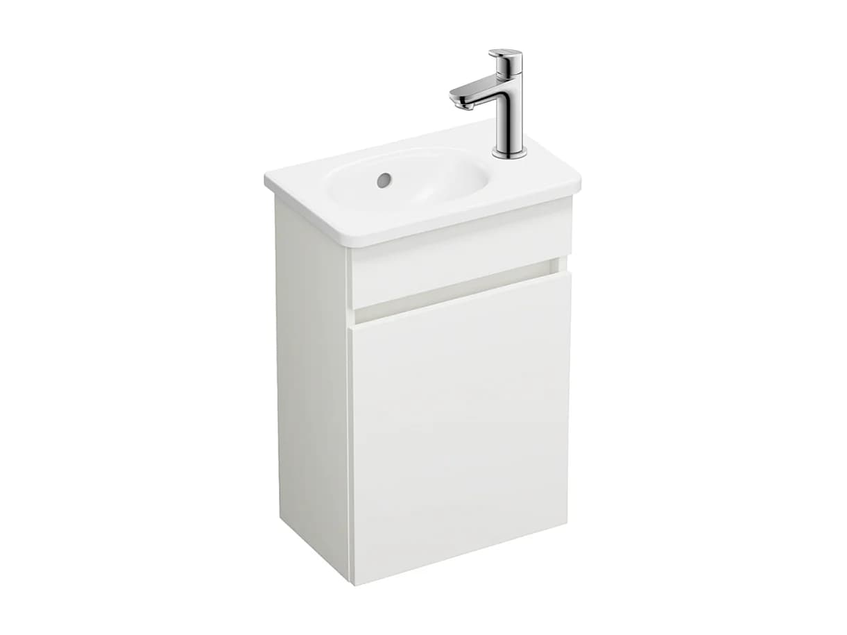 Pack meuble suspendu lave-mains BURGBAD Joline blanc mat + Robinet lave-mains eau froide Duravit Wave Chromé brillant