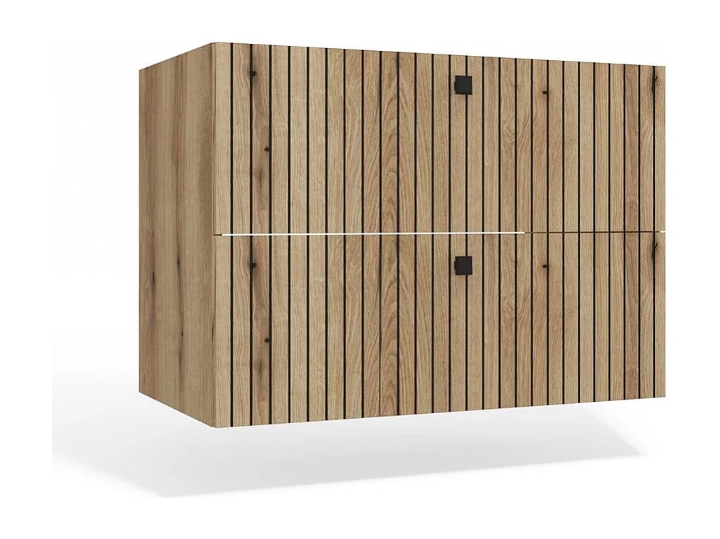 TIGO - Meuble sous lavabo 2 tiroirs chêne façade rainurée