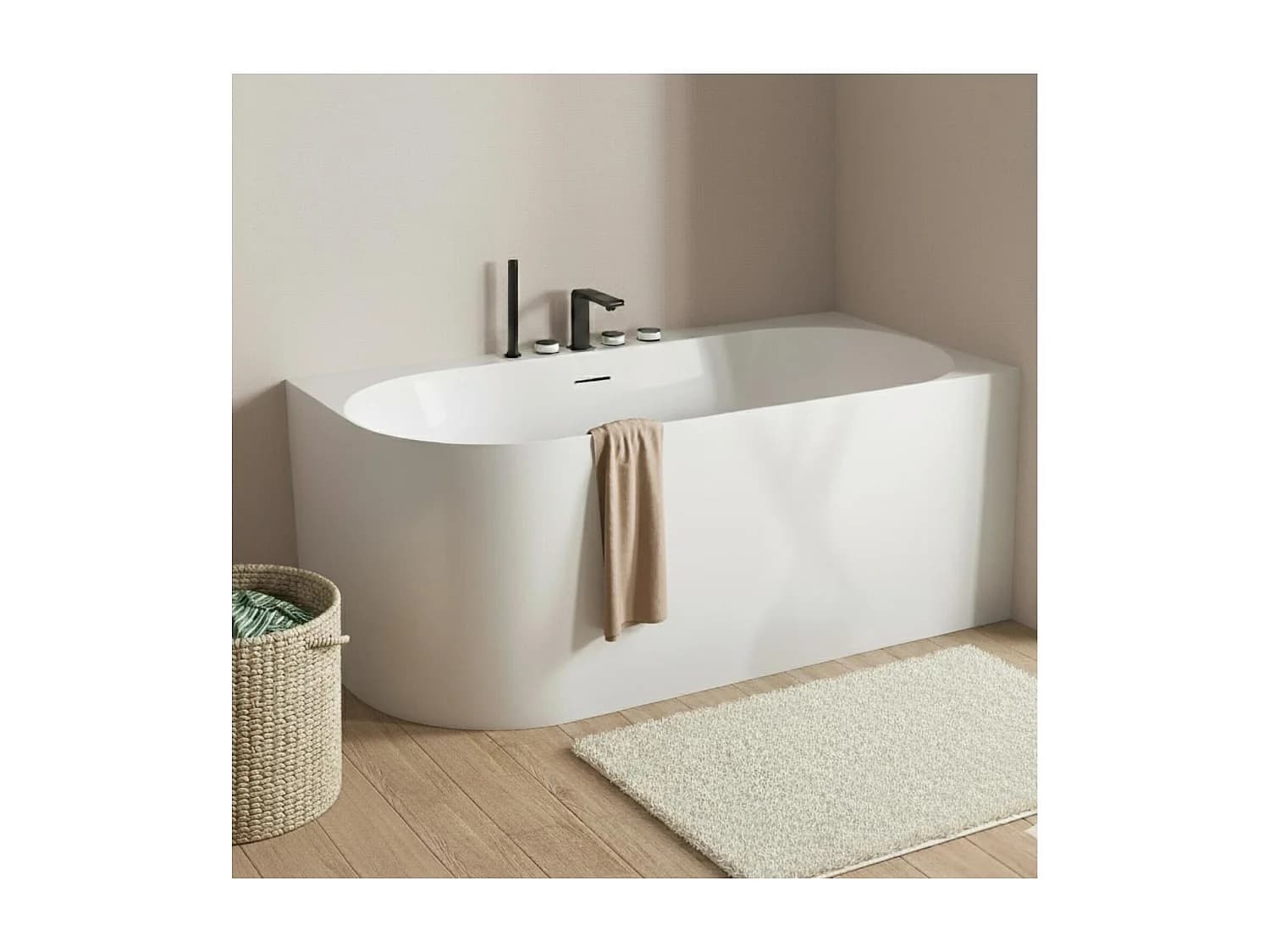 Baignoire acrylique Lucite semi-îlot blanche 170cm - Angle droit FORMA