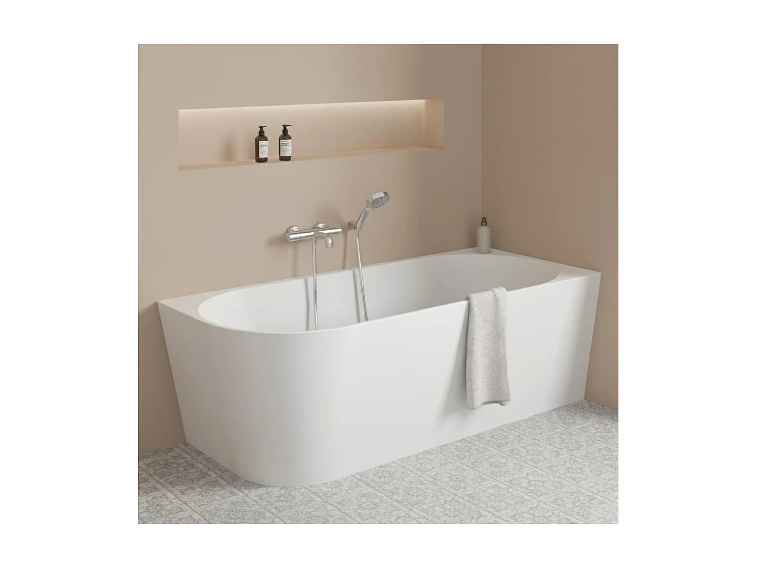 Baignoire semi-îlot en acrylique blanche 150cm - Angle droit MILO