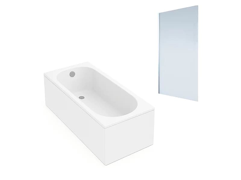Baignoire droite VILLEROY ET BOCH Oberon quaryl 180 x 80 cm + Pare bain gauche AURYS Mist 1 chromé