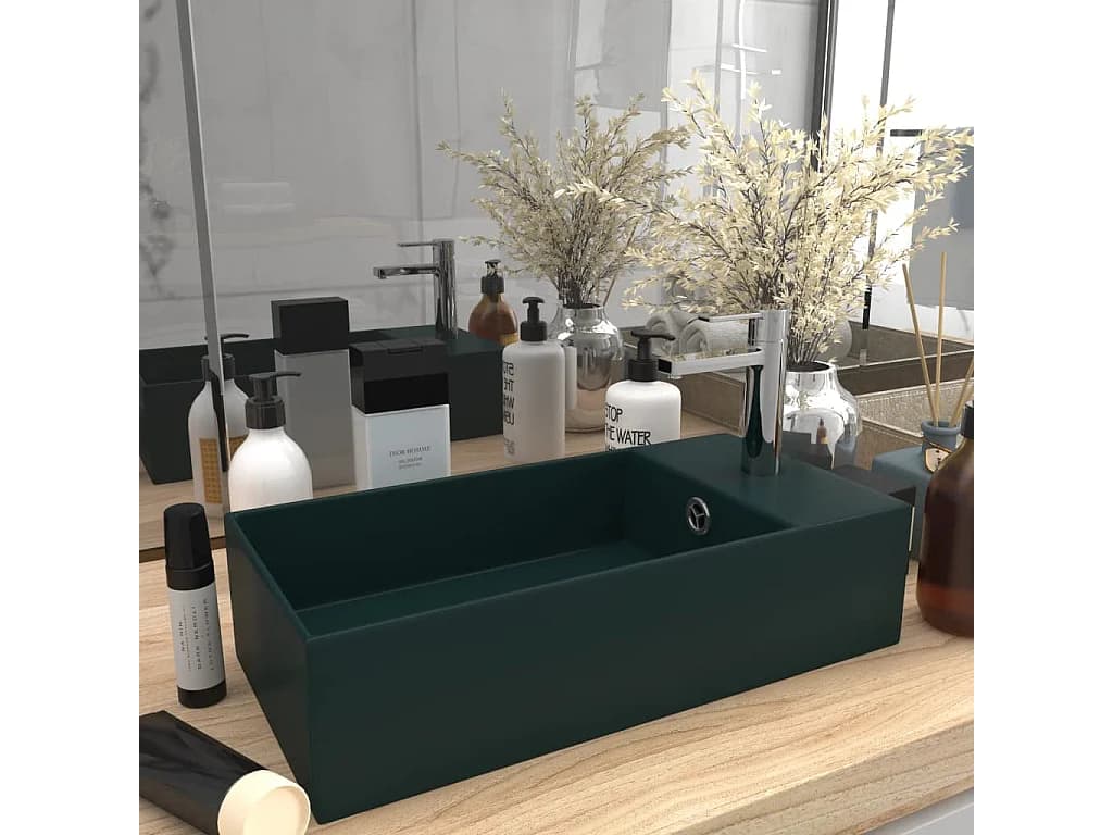 Lavabo salle de bain-Vasque à poser avec trop-plein Céramique Vert foncé