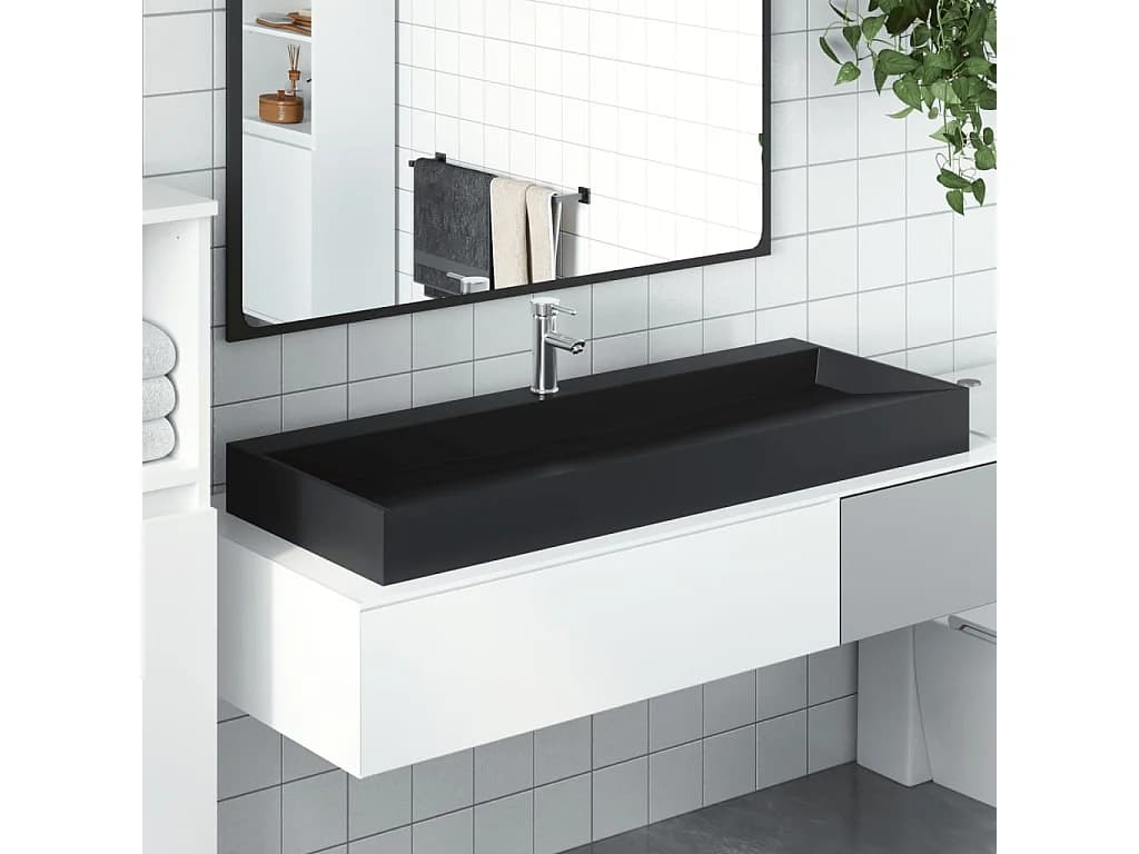 Vasque à poser Lavabo 120x46x11 cm fonte minérale/marbre noir mat