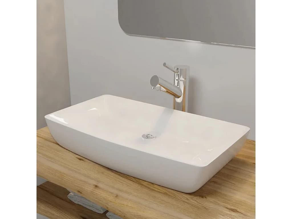 Lavabo rectangulaire-Vasque à poser-Bac à laver Céramique Blanc 71 x 39 cm