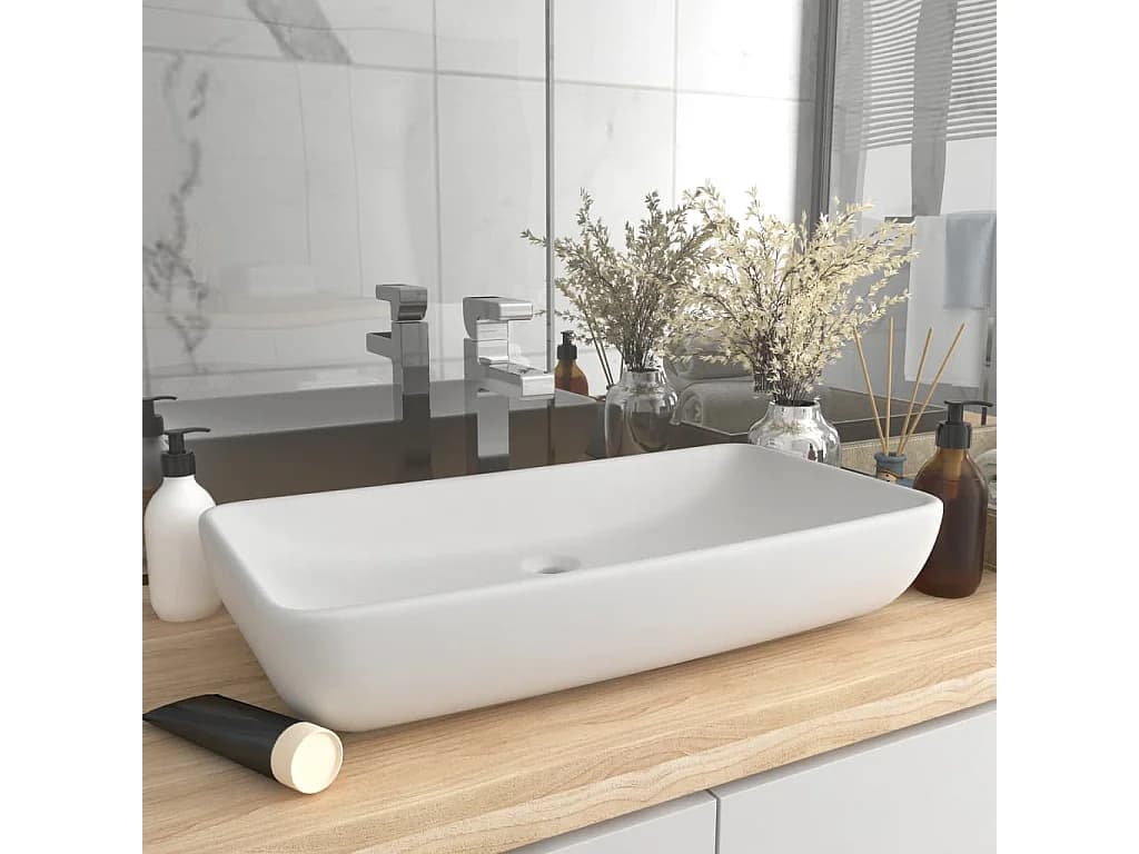 Lavabo salle de bain-Lavabo de luxe rectangulaire Blanc mat 71x38 cm Céramique