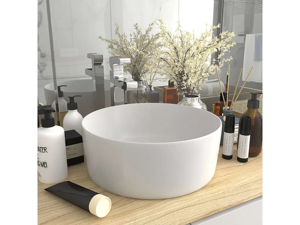 Lavabo rond-Vasque à poser-Bac à laver de luxe Blanc mat 40x15 cm Céramique