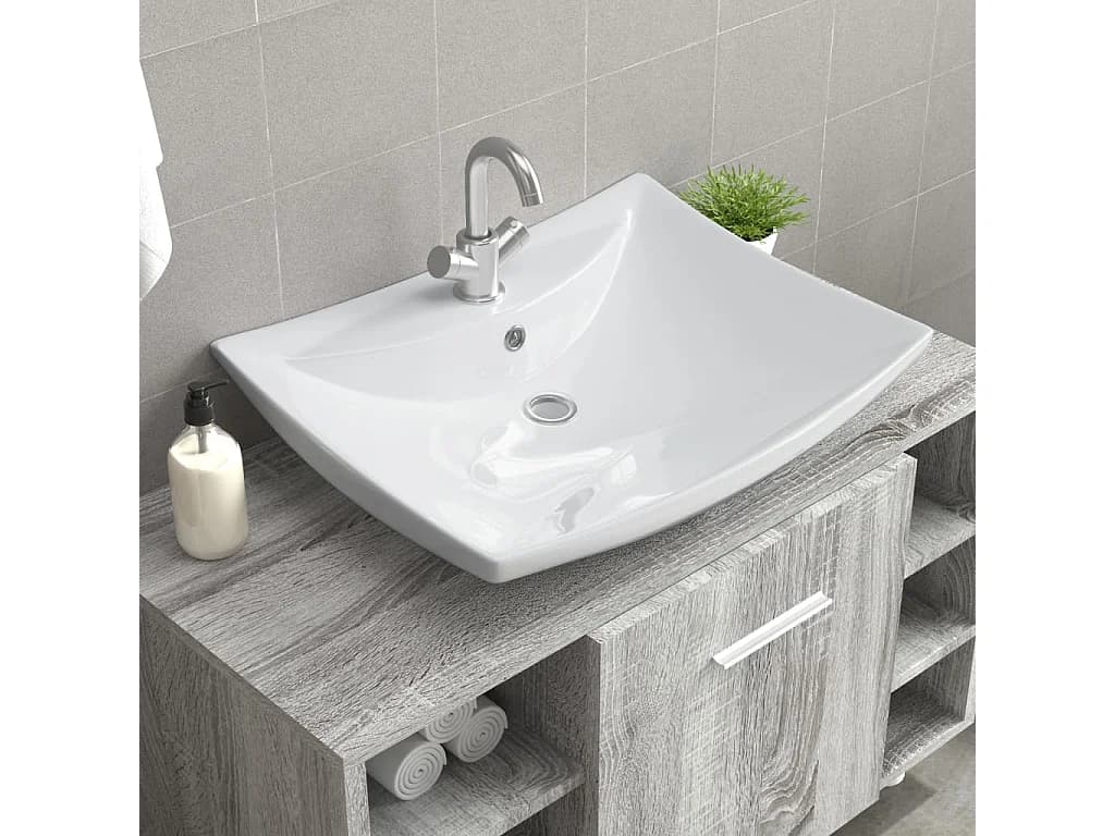 Lavabo Luxueuse-Vasque à poser-Lavabo salle de bain céramique rectangulaire avec trop plein