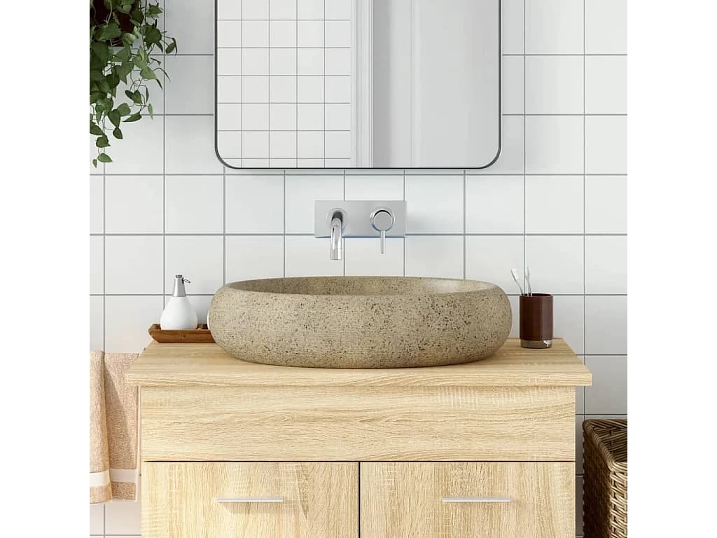 Vasque à poser Lavabo | Bac à laver sable ovale 59x40x15 cm céramique