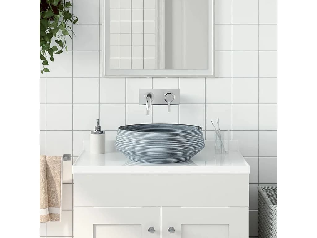 Vasque à poser Lavabo | Bac à laver gris rond Φ41x14 cm céramique