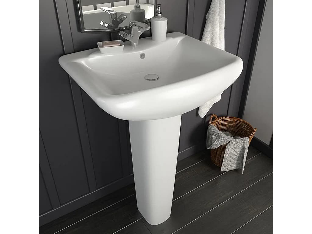 Lavabo autoportant-Lavabo salle de bain-Vasque à poser avec socle Céramique Blanc 580x470x200 mm