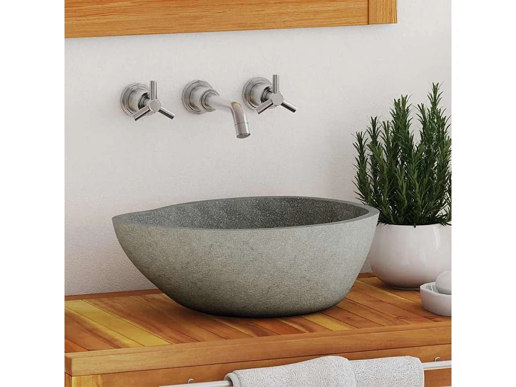 Lavabo salle de bain-Vasque à poser en pierre de rivière Ovale (37-46)x(29-36) cm