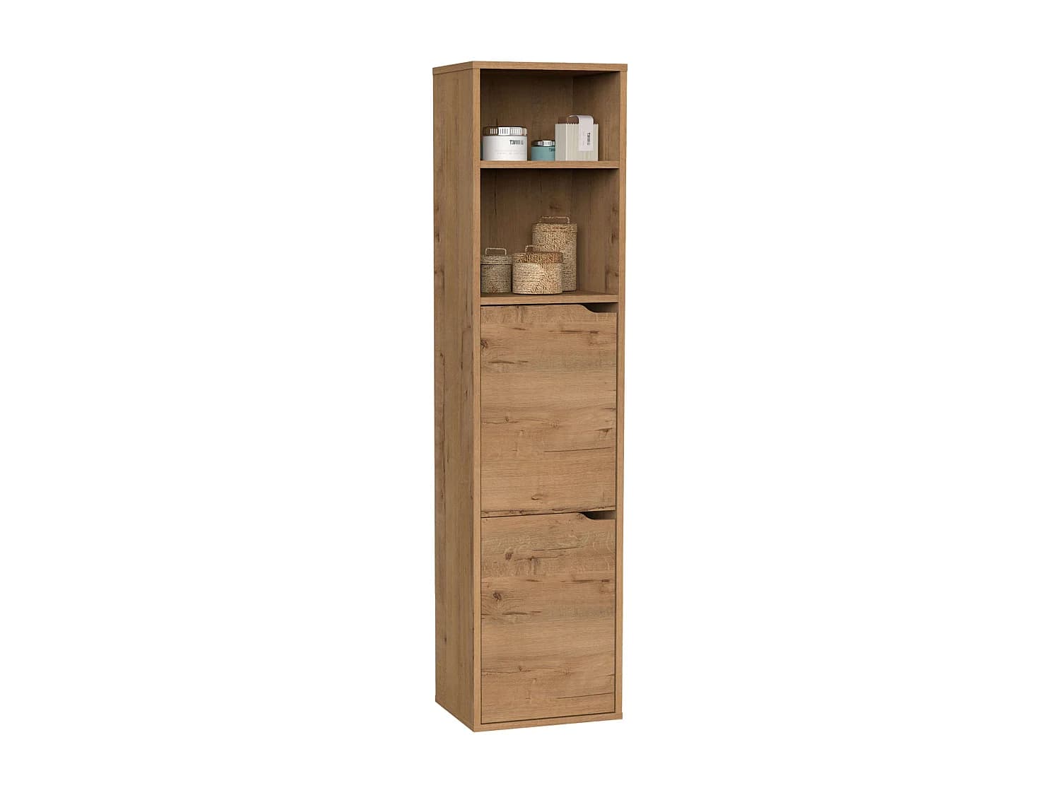 Colonne de salle de bain suspendue Nadia en chêne doré/blanc avec 2 tiroirs et 2 armoires