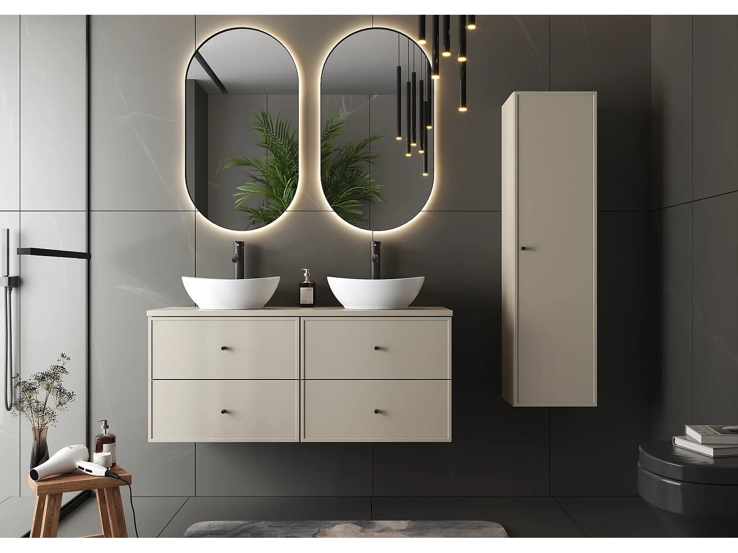 Ensemble de salle de bain en cachemire 120 cm Armoire avec plateau Marco