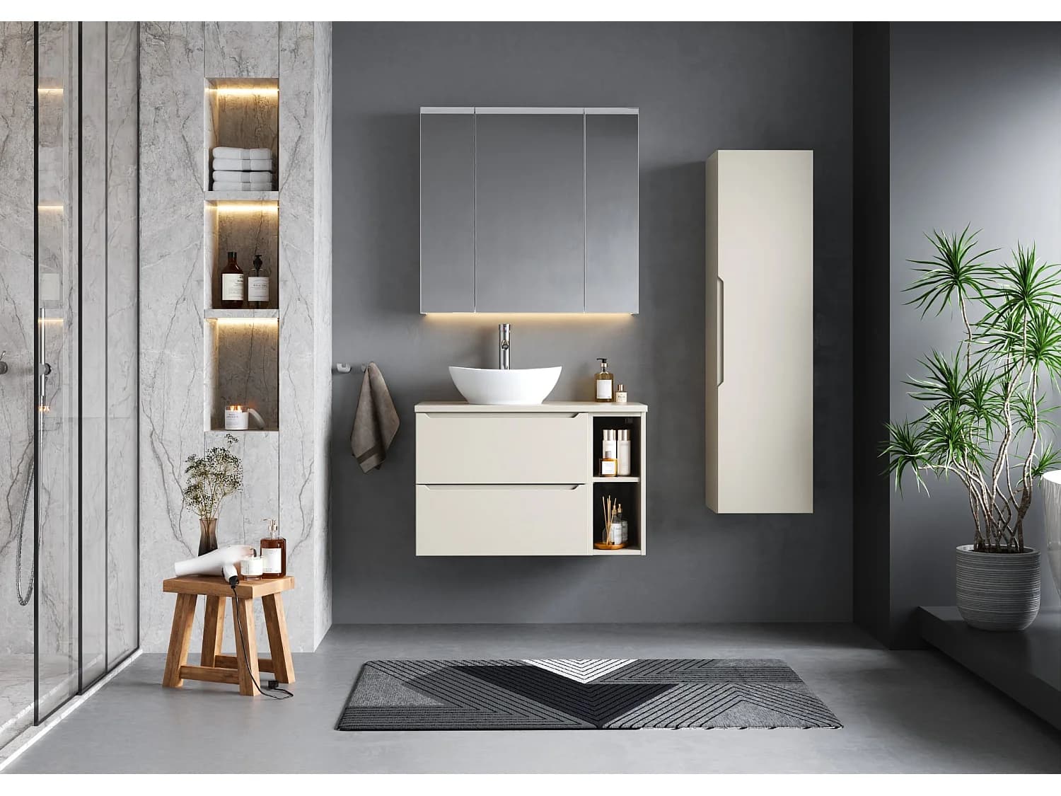 Ensemble de salle de bain en cachemire 80 cm Armoire Étagère Plateau Etna