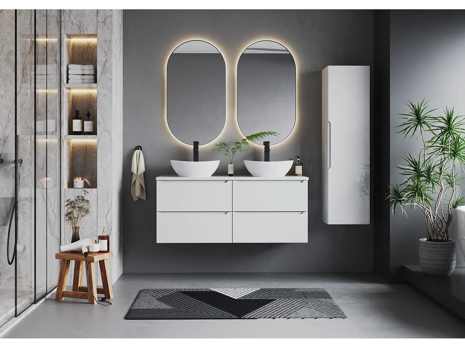 Ensemble de salle de bain blanc 120 cm Armoire avec plan de travail Etna