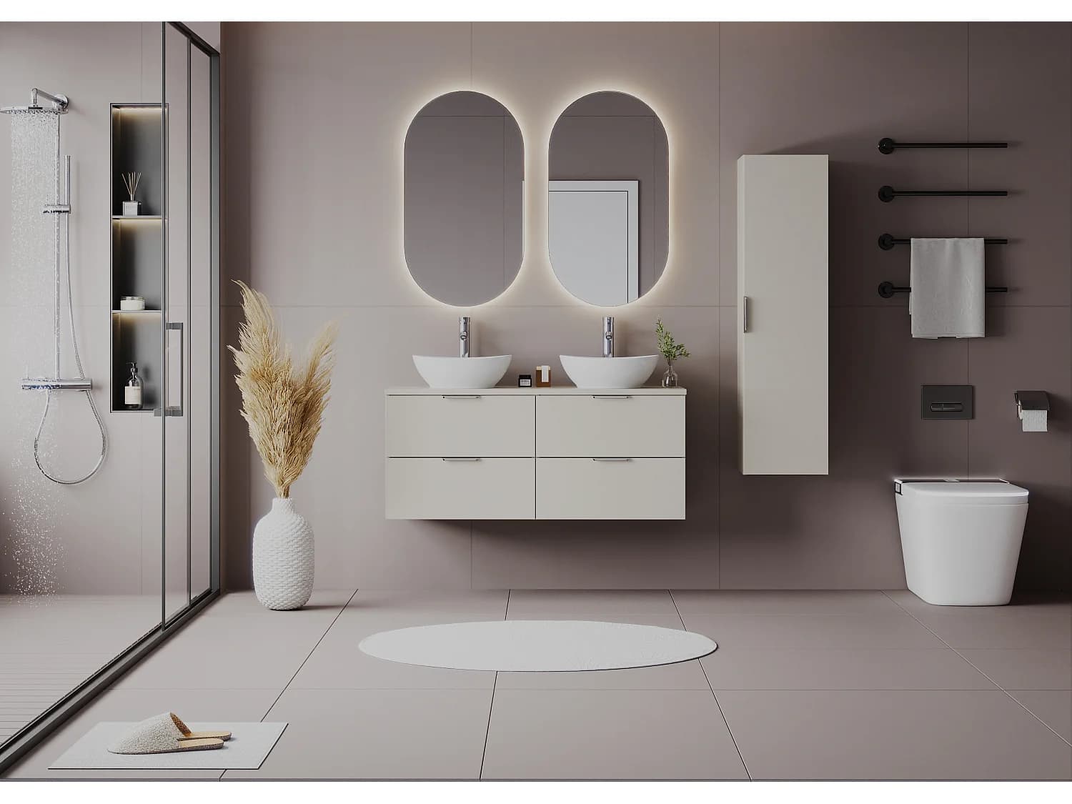 Ensemble de salle de bain en cachemire 120 cm Armoire avec plateau Pile
