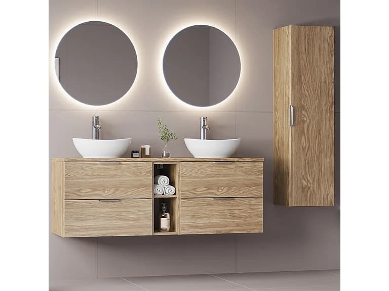 Meuble sous-vasque 140cm 2 niches plan de toilette Astrid Bois