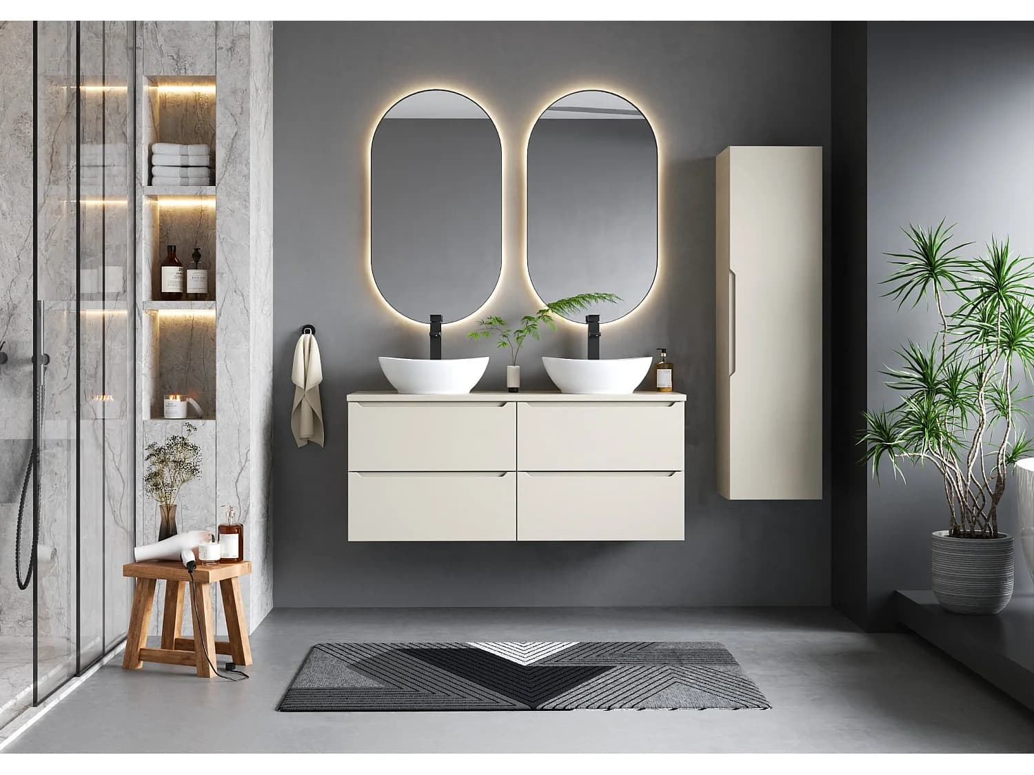 Ensemble de salle de bain en cachemire 120 cm Armoire avec plateau Etna