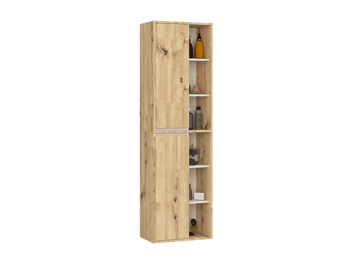 Colonne salle de bains VAMI suspendu Chêne Artisan et Cachmire 50 cm 2 portes 10 étagères 50x30x170 cm
