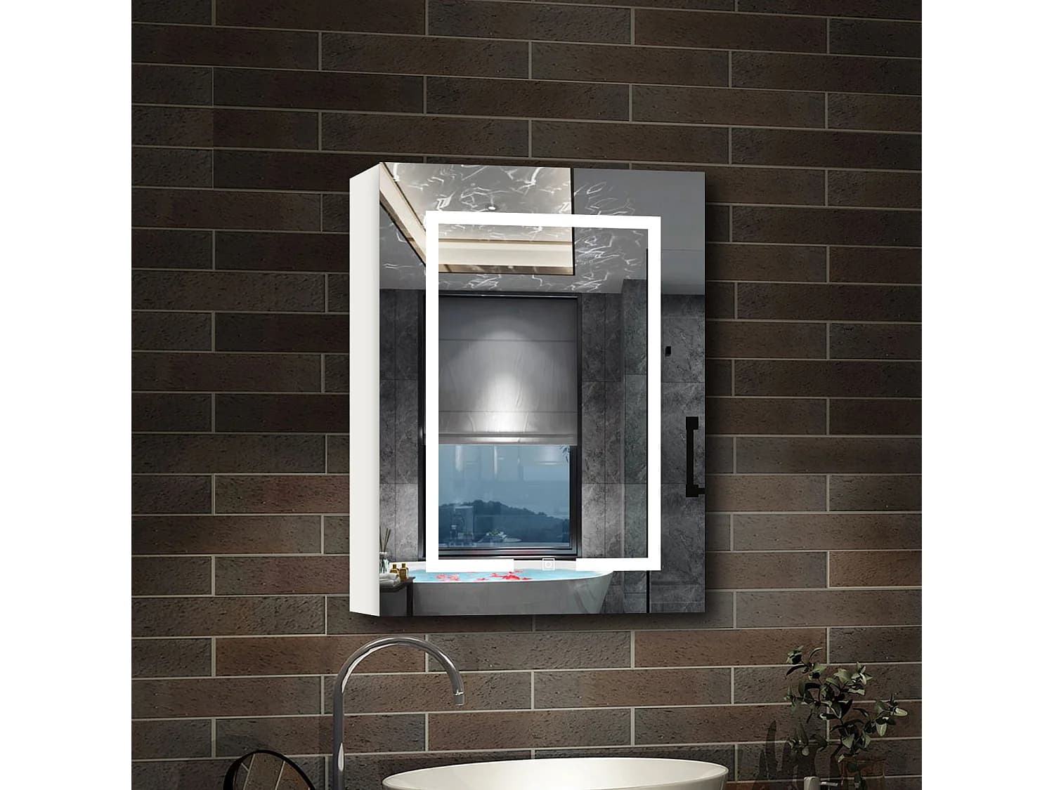 AICA Armoire murale de salle de bain LED, avec Prise Rasoir, 70x40cm, Anti-Buée + Tricolore LED, Blanc