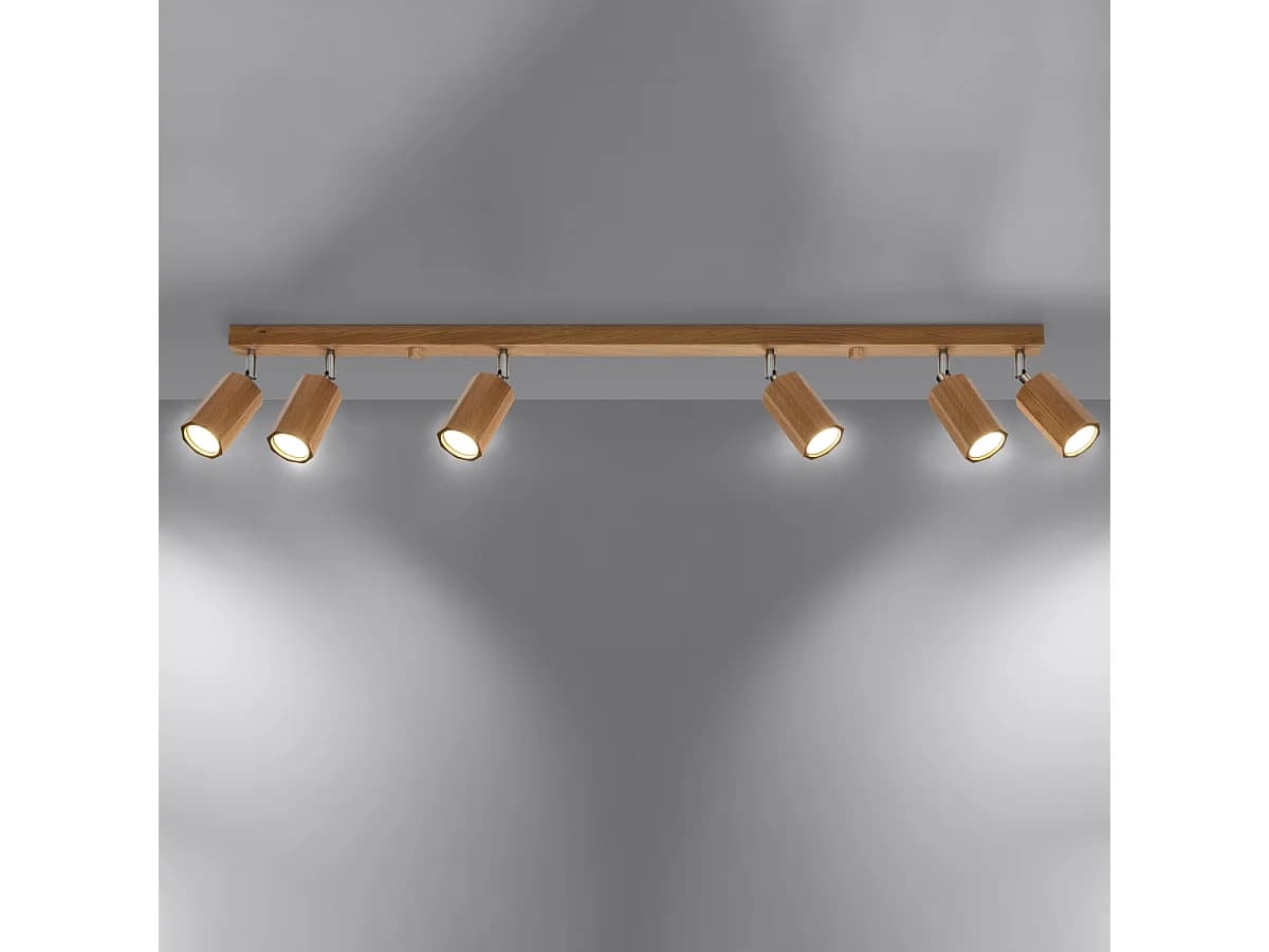 Plafonniers Xenor scandinave en bois - 6 sources lumineuses 3000K - L.120 x H.20 cm - chêne