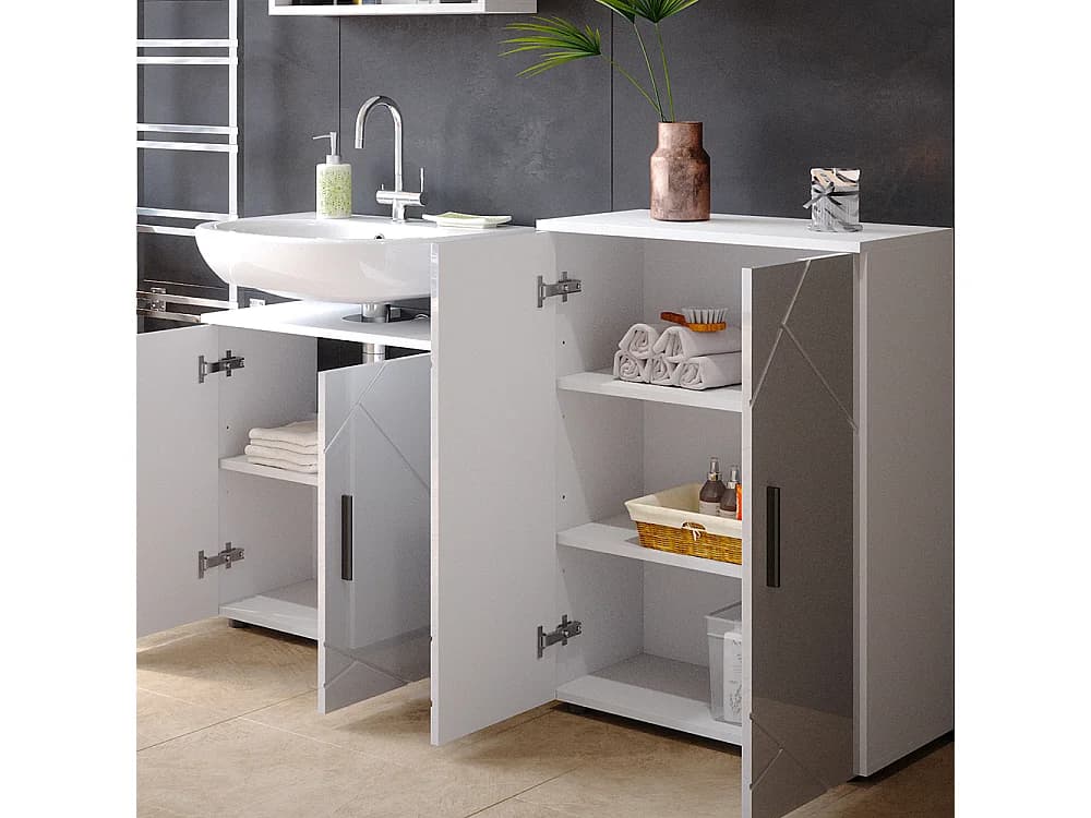 Meuble salle de bain blanc haute brillance 60x30x81 irma