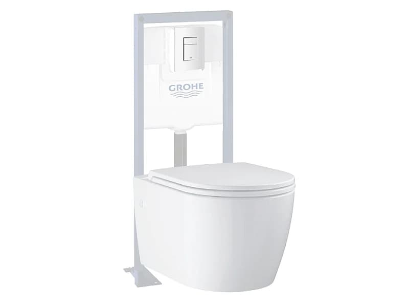 Pack WC suspendu sans bride Start Round Ceramic + abattant frein de chute + Bâti-support autoportant + Plaque carré blanc alpin